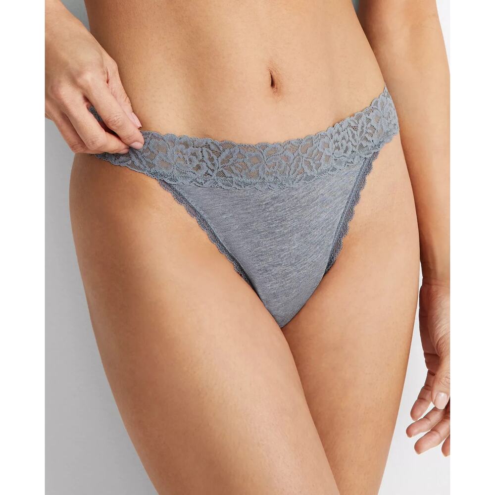 State of Day Women's Cotton Blend Lace-Trim Thong Gray Size L 1052